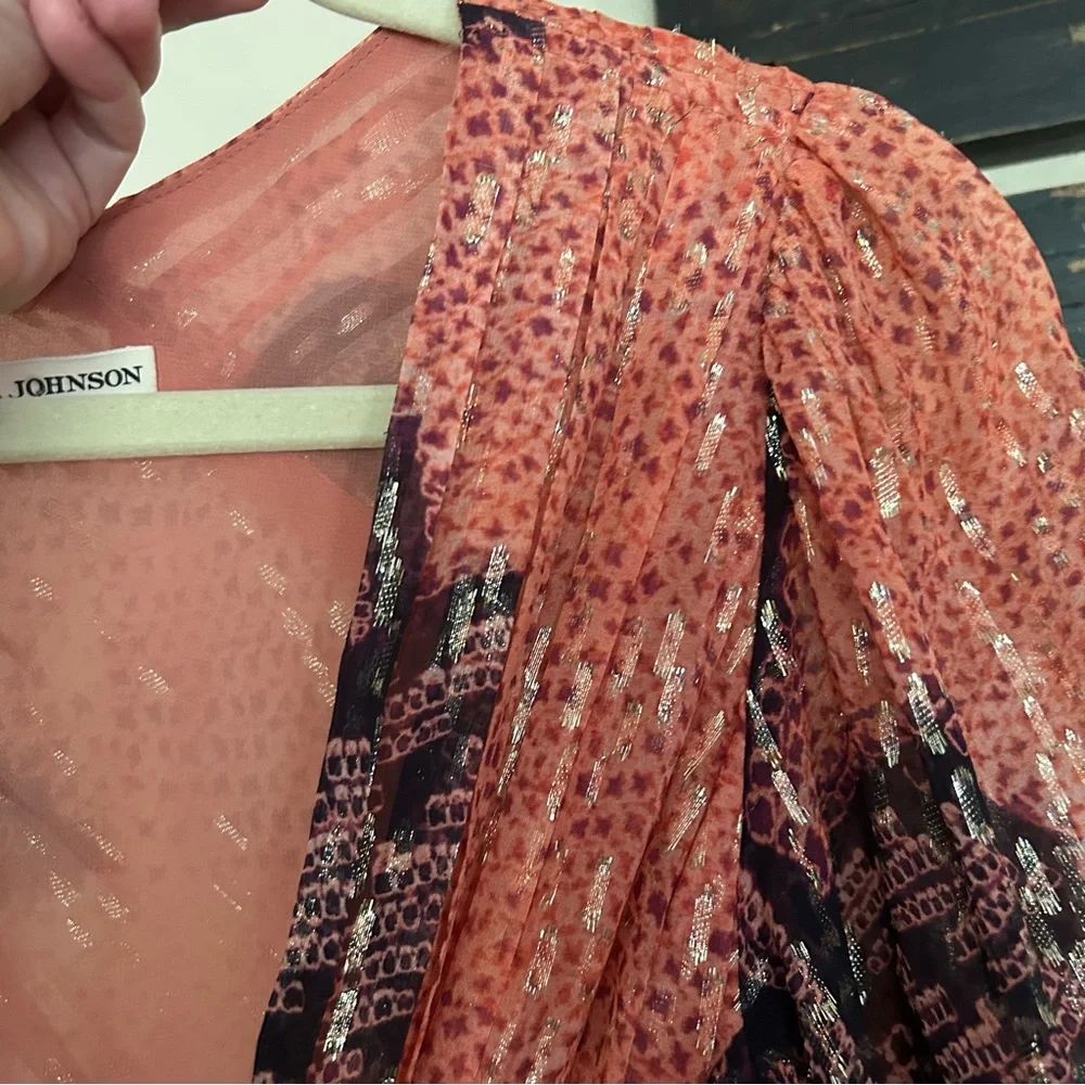Ulla Johnson Noemi Coral and Metallic Silk Mini Dress - Picture 8 of 14